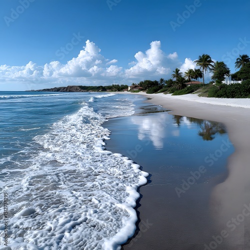 Sunny beach scene with gentle waves