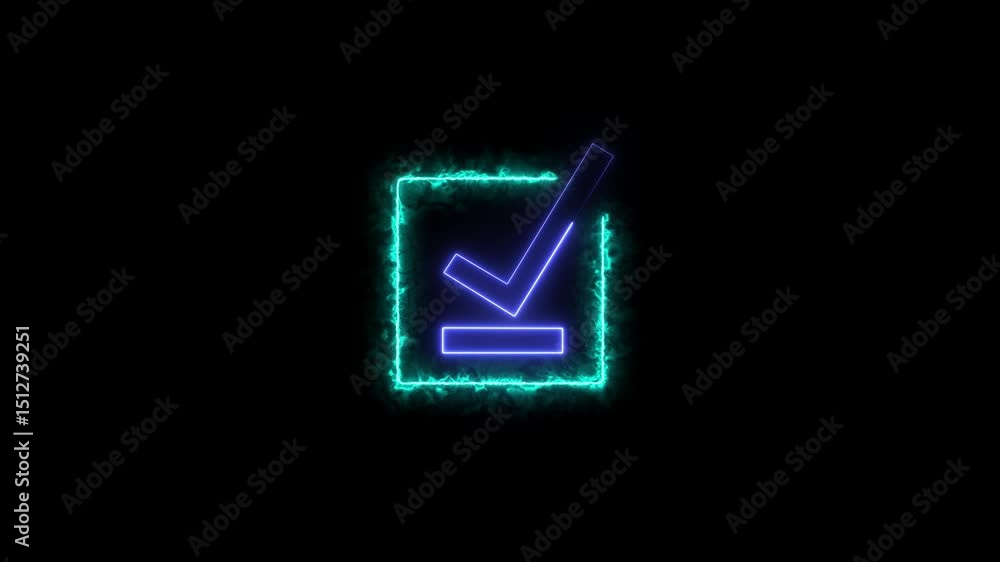 Glowing blue checkmark inside on a black background. and creating a stunning video 4k. Glowing blue checkmark inside on a black background. and creating a stunning video 4k.