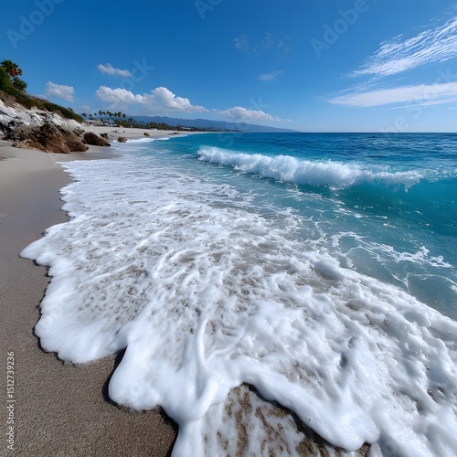 Sunny beach waves, turquoise water