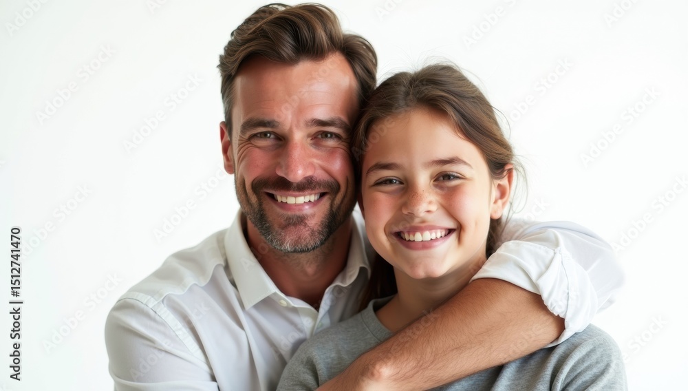 Padre e hija de 10 años, sonrientes. Día del padre. Padre e hija de 10 años, sonrientes. Día del padre.