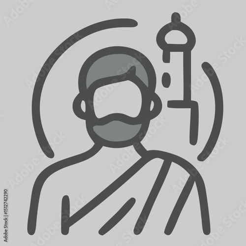 Icon vector of Muslim pilgrim raising hand in prayer, wearing Ihram clothes, symbolic illustration for Hajj and Islamic pilgrimage purposes.