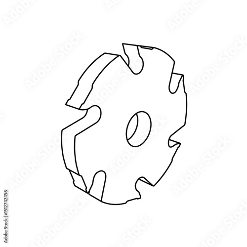 The outline of a large milling disc symbol is made with black lines. 3D view of the object in perspective. Vector illustration on white background