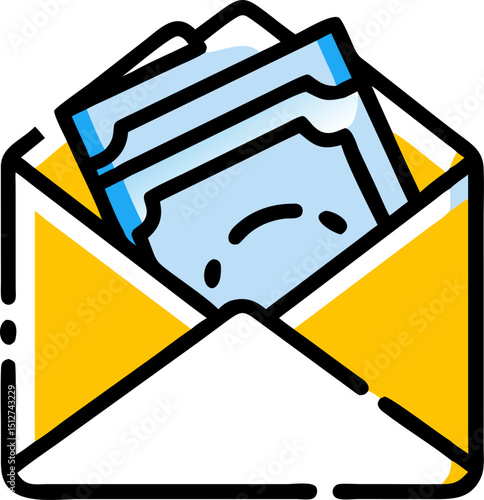 Envelope with stacks of cash money transfer payment