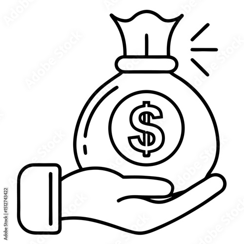 Hand receiving a money bag full of dollars financial success