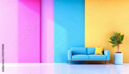 Fototapeta Naklejka Na Ścianę i Meble -  bold primary accents; grunge textured walls that contrast soft pastels