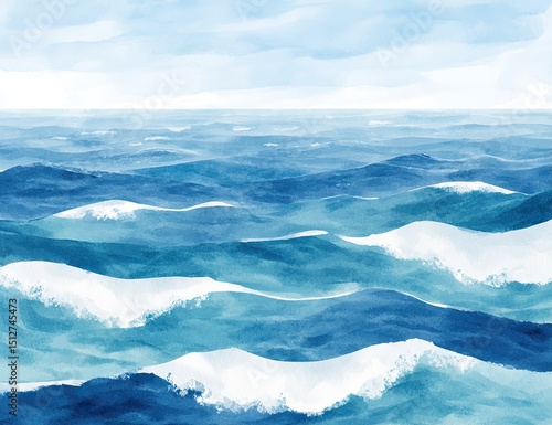 Wallpaper Mural Vast Blue Ocean Watercolor Painting Torontodigital.ca