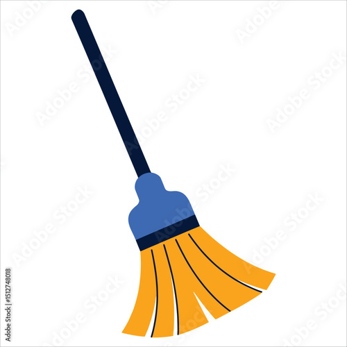 Broom duster rubbing a vase, domestic cleaning concept. Vector illustration for household chores and hygiene themes.