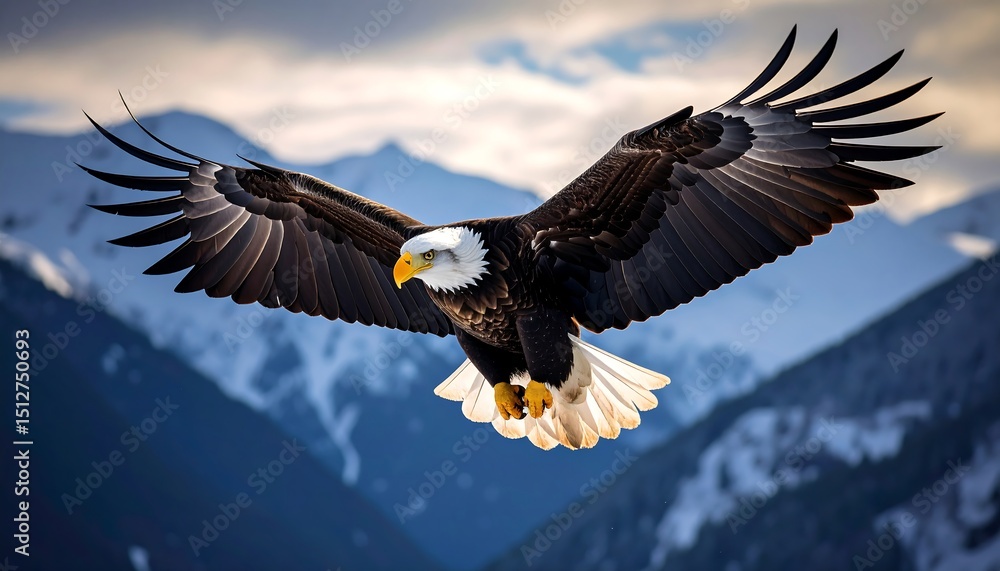 Fototapeta premium Majestic eagle soaring above snowy mountains