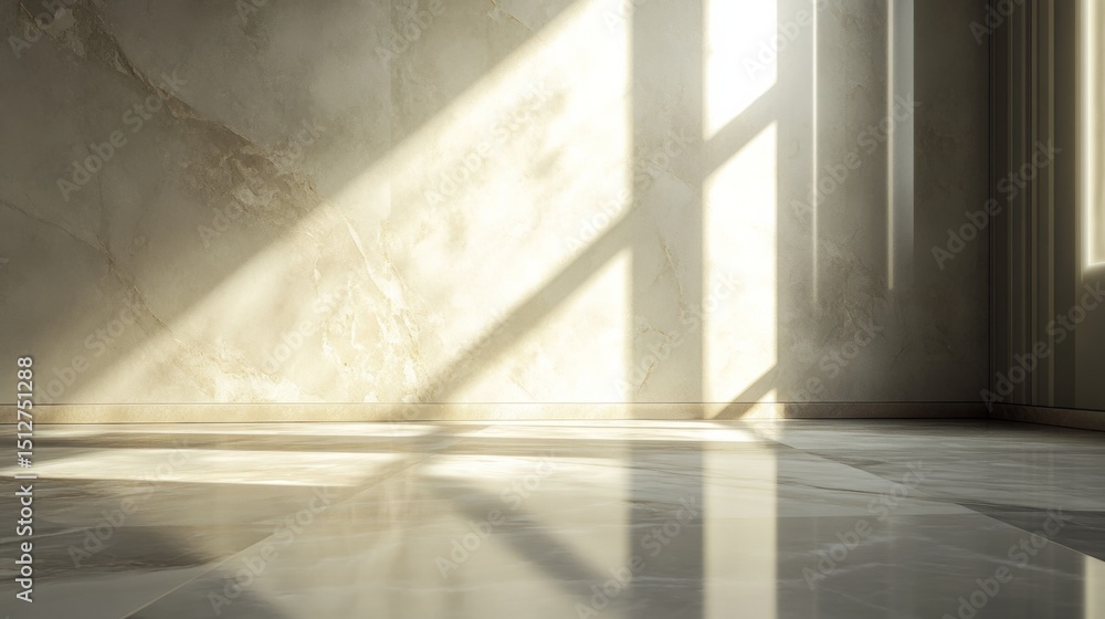 Sunlight highlights the veins of polished marble tiles in a minimalist bathroom with natural light. generative ai Sunlight highlights the veins of polished marble tiles in a minimalist bathroom with natural light. generative ai
