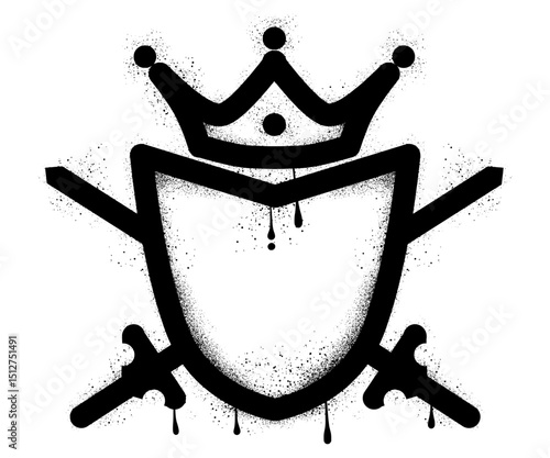 Heraldic shield graffiti with crown and crossed swords with spray paint