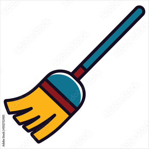 Vector illustration broom duster cleaning a vase, representing domestic chores. Ideal for hygiene themes, home maintenance, and cleaning service designs.