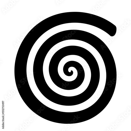 A black and white spiral illustration in a hypnotic style.