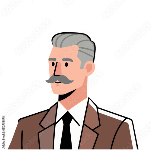 A distinguished older gentleman in a brown suit, illustrated in a simple style.