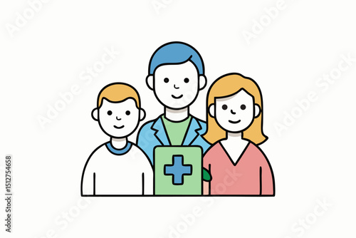 Happy family with doctor medical healthcare insurance