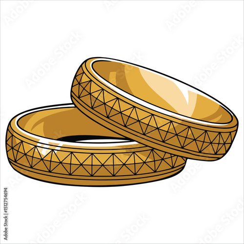 Gold bangles female jewelry vector. Elegant accessory illustration for fashion and cultural themes.
