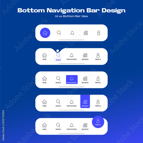 web navigation bars and button design elements for a website interface template. bottom navigation bar ui ux.