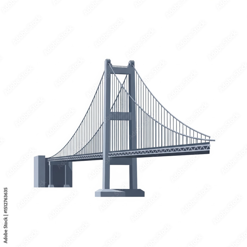 Fototapeta premium A gray suspension bridge on transparent background