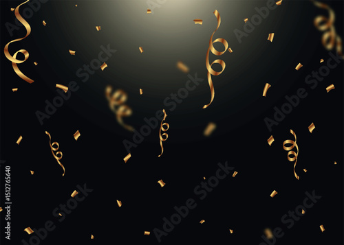 Gold confetti and ribbon celebration elegant classic black background
