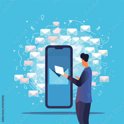 Professional Vector Illustration of Hands Using Smartphone for Sending Email