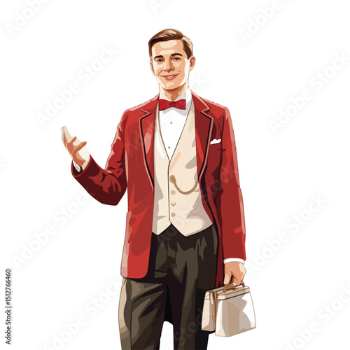 Luxurious Hotel Bellboy Service Vector Illustration Isolated for Hospitality Business