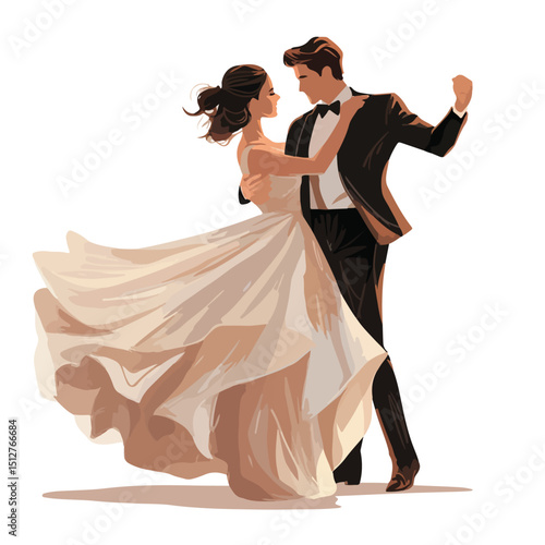 Elegant Just Married Couple Dancing Together Vector Illustration for Wedding Events