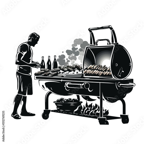 Silhouette BBQ Grill Party American Football Vector Illustration