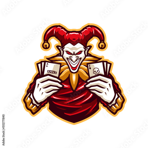 Horror Red Joker Jester playing Card Character Mascot