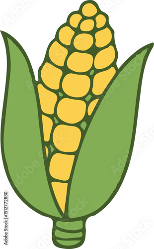 PrintHand-Drawn Corn Illustration – Vector Clipart of Maize with Husk