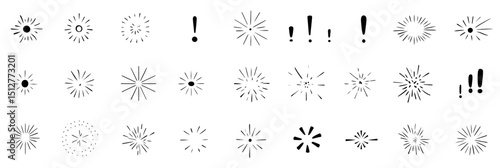 Hand-Drawn Exclamation Mark & Starburst Icons A Collection of 30 Unique Designs