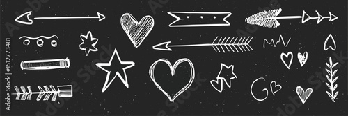 Hand-Drawn Brush Marker Arrows, Hearts, and Stars Vector Graphics Set