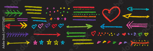 Colorful Hand-Drawn Arrows, Hearts, and Stars A Diverse Set of Vector Graphics