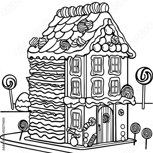 Gingerbread Candy House Full of Sweet Decorations Coloring Page