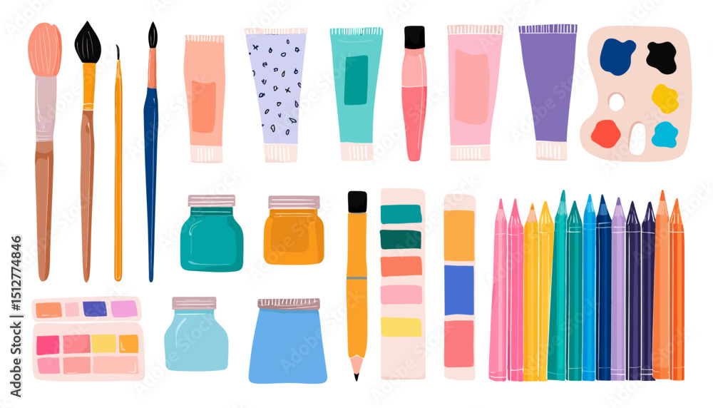Vibrant Collection of Art Supplies Brushes, Paints, and More Vibrant Collection of Art Supplies Brushes, Paints, and More