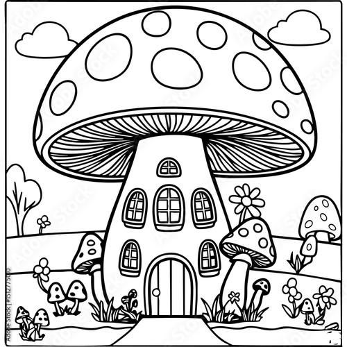 Fantasy Mushroom House in a Magical Garden Landscape