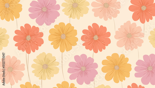Pastel Floral Pattern Seamless Design Soft Colors, Pretty Flowers