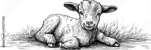 Adorable Baby Goat Illustration Pencil Sketch of a Kid