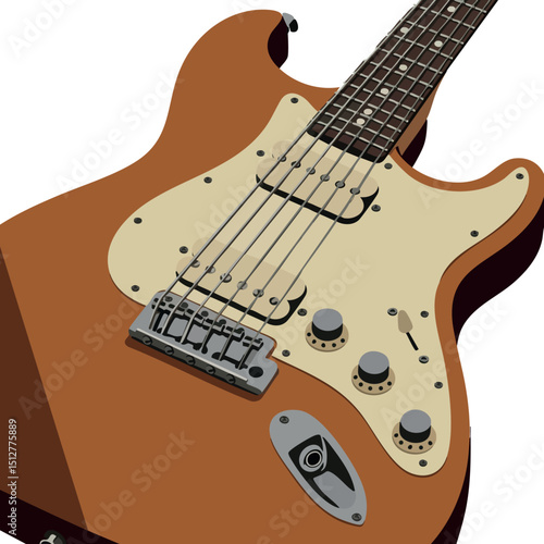 Electric guitar close-up vector illustration with brown body and cream pickguard 