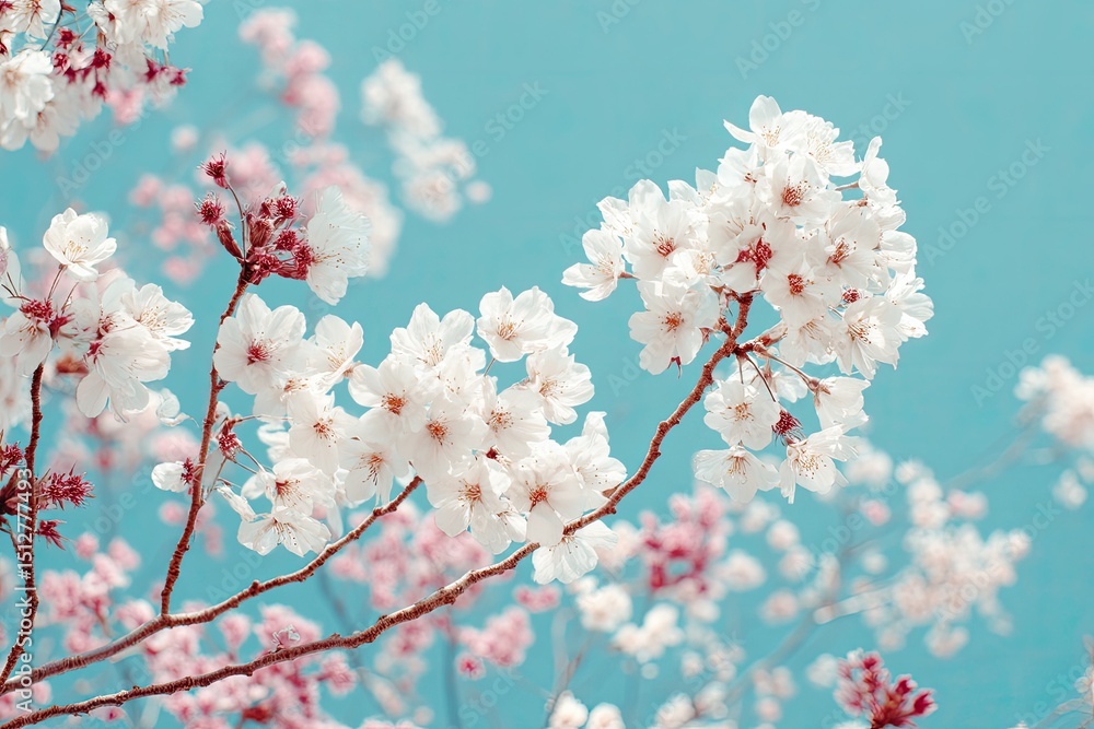 Beautiful Cherry Blossoms Against Light Blue Sky Beautiful Cherry Blossoms Against Light Blue Sky