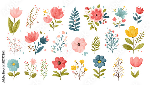 Wallpaper Mural Floral Elements Watercolor Flower Illustrations Set for Design Projects Torontodigital.ca