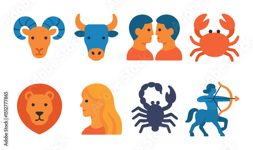 Zodiac animal icons set. flat horoscope and astrology symbols for your designs