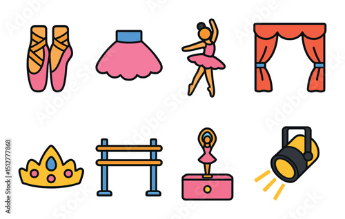Ballet dance flat icon set. performance and theater symbols for artistic design