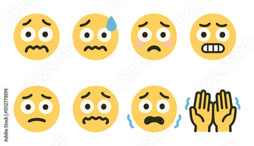 Emotional expression icon set in flat style. fearful and worried emoji symbols.