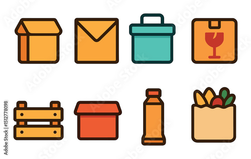 Modern package icon set. flat delivery and shipping symbols for logistics needs