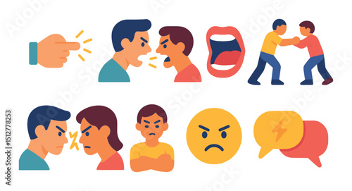 Conflict and argument icon set in flat style. dispute and disagreement symbols