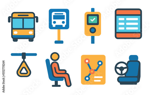 Urban bus icon set: simple flat style. transportation and city transit symbols