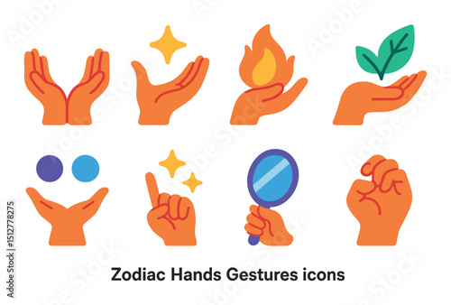 Zodiac hand gestures icon set in flat style. astrology symbols and mystic signs