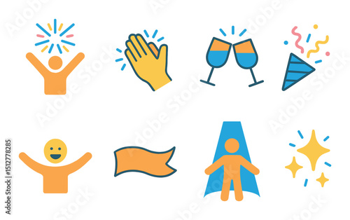 Celebration icon set in flat style. party, festive, and joy symbols collection