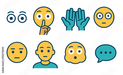 Silent communication flat icon set. nonverbal and gesture symbols for messaging