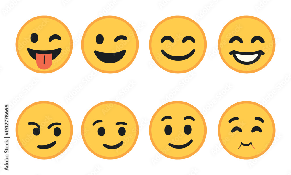 Fototapeta premium Playful emotion icon set in flat style. simple and expressive mood symbols