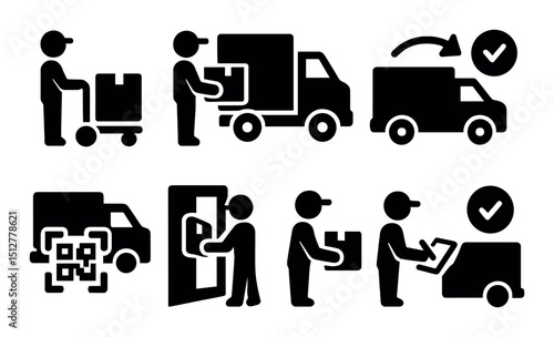 Delivery process icon set with silhouette style. shipping and logistics icons